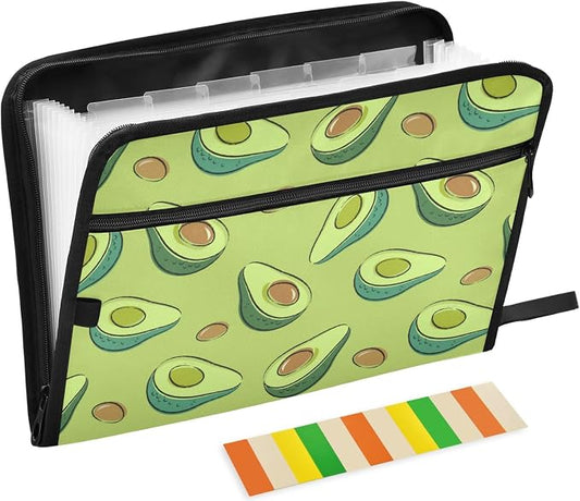 Avocados Green 13 Pockets Expanding File Folder with Sticky Labels Accordion File Folder Document Organizer Letter Size A4 Papers Expandable File Keeper