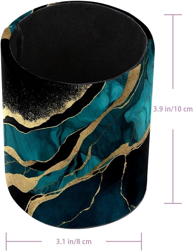 Leather Pen Holder for Desk, Malachite Marble Makeup Brushes Holder Pencil Cup Multifunctional Desktop Organizer Caddy for Home School Office Desk Accessories
