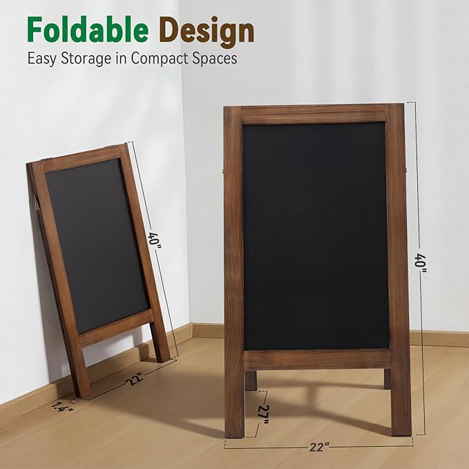 TEAKMAMA Chalk Board 40"x20", Standing A Frame Chalkboard Signs Sandwich Board Outdoor, Double Sided Blackboard for Back to School Day, Business and Weddings, Rustic Brown