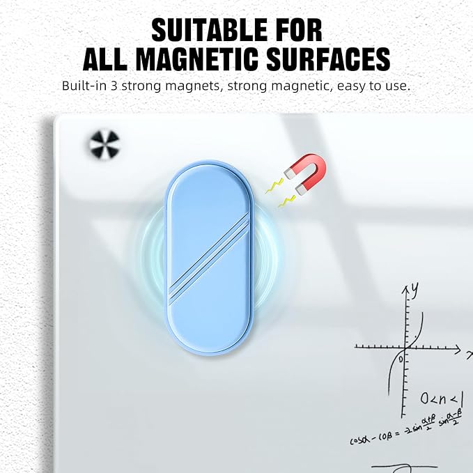 Magnetic Detachable Dry Erase Eraser, Glass Board Erasers, 1 Pack, Whiteboard Eraser for Dry Erase Board, Glass Board, Calendar Board, Office and School Supplies (Blue)