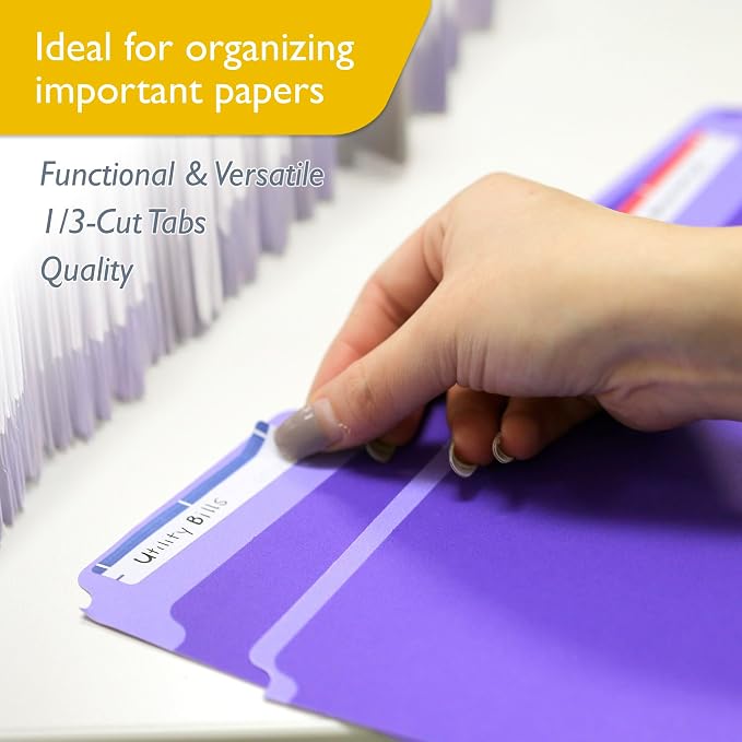 BAZIC Products 1/3 Cut Letter Size Color File Folder, 6 Count, for Filing Office Home, 1/3-Cut Tab, Case of 48