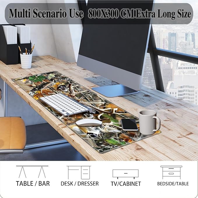 Mouse Pad Gaming Mousepad 31.5x11.8 Inch XXL Large + Coasters,Desk Mat with Stitched Edges, Non-Slip Rubber Base, Thick Mouse Pad for Computer, Laptop, Office & Home - Jungle Deer
