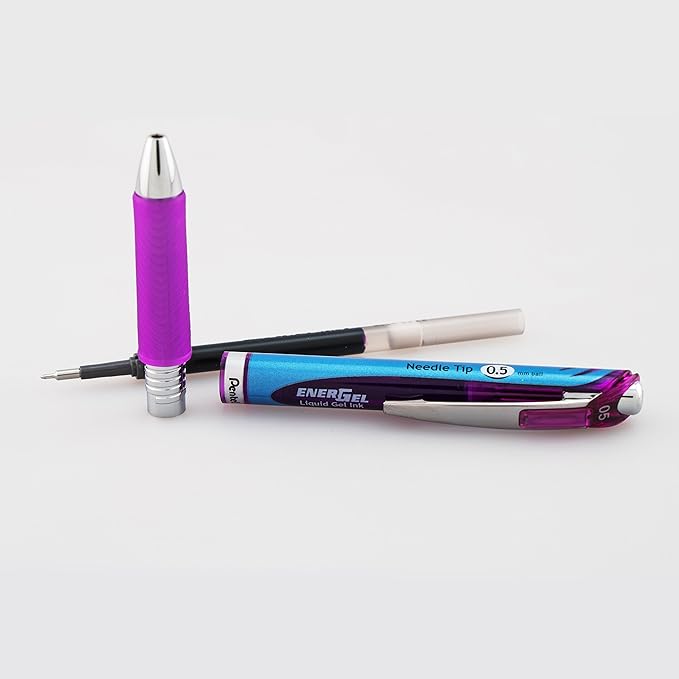Pentel EnerGel Deluxe RTX Retractable Liquid Gel Pen, Fine Line, Needle Tip, Violet Ink, Box of 12 (BLN75-V)