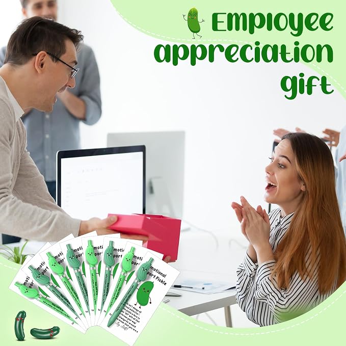 Sayglossy 24 Set Pickle Employee Appreciation Gifts Bulk Nurses Week Coworkers Positive Teacher Graduation End of Year Inspirational Pens Staff Thank You Inspirational Mini Resin Funny Card Bookmark