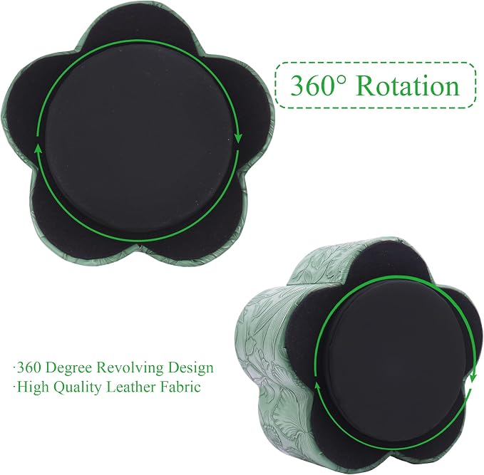 Flower Shaped Leather Art Supply Organizer,Remote Control Holder,360 Degree Spinning,Multi-Functional Pencil Holder,5 Compartments Desktop Stationary Organizer(1-Flower Green)