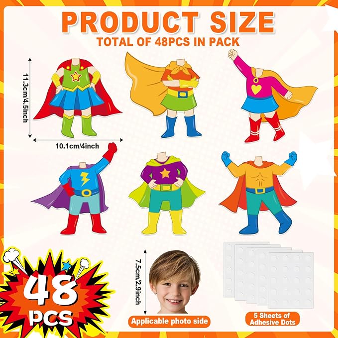 48Pcs Super Themed Cutouts Bulletin Board Decorations Hero Theme Paper Cut Outs DIY Photo Picture Craft for Kids Kindergarten Party Home Wall Back to School Classroom Birthday Supplies