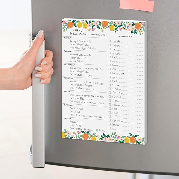 Sweetzer & Orange Fruity Weekly Meal Planner and Grocery List Magnetic Notepad. 7x10” Meal Planning Pad with Tear Off Shopping List. Plan Weekly Menu Food for Weight Loss or Dinner List for Family!