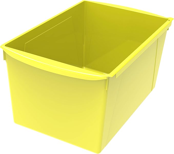 Storex Extra-Large Book Bin, Interlocking Plastic Organizer for Home, Office and Classroom, Yellow, 6-Pack (71132U06C)