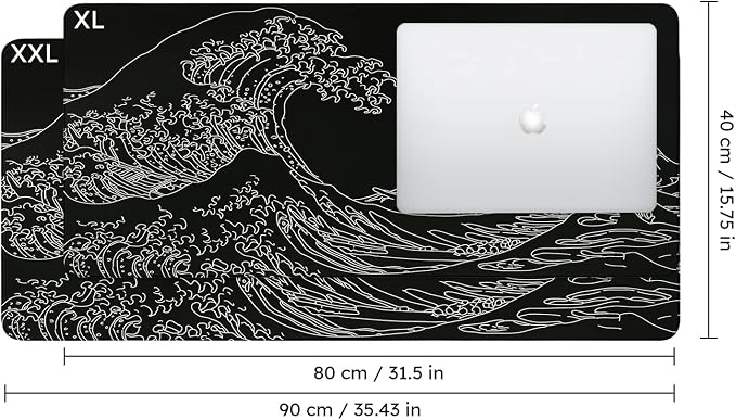 iCasso Mousepad, Gaming Mouse Pad, XXL Large Desk Mat, Big Rubber Base Mouse Mat with Stitched Edges, Computer Keyboard Desk Pad for Work, Game, Office, Home - Black Wave of Kanagawa
