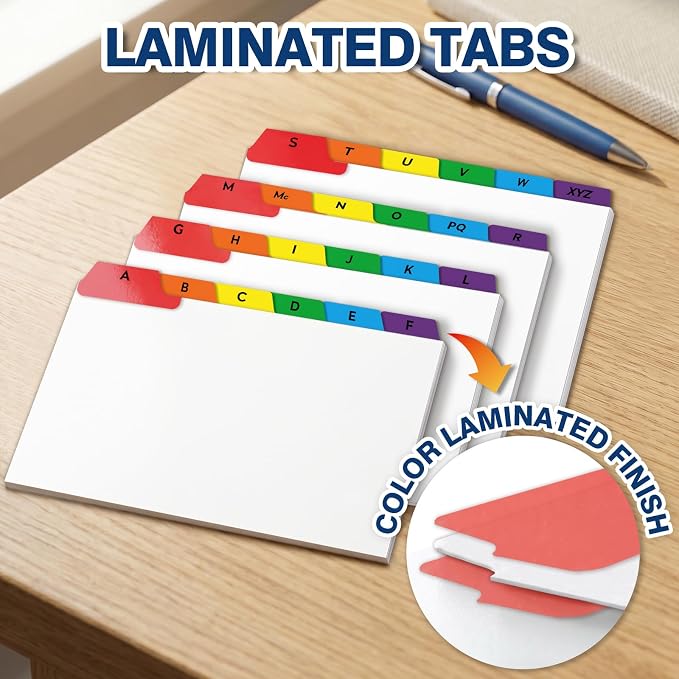 Chell 5x8 Index Card Dividers, Heavyweight A-Z Tabbed Guides, 110 lb. Cover Weight, with Blank Stickers, 2 Sets