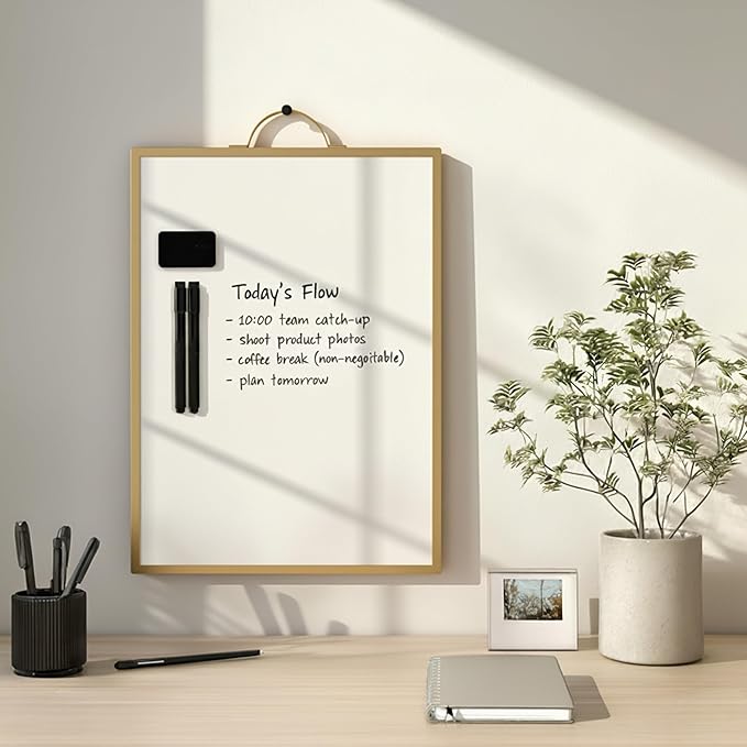 Magnetic Dry Erase Whiteboard, 12 x 16 in, 2-Sided Small Portable Whiteboard with Handle for Desk Or Wall, Gold Frame, Includes Markers, Eraser and Magnets