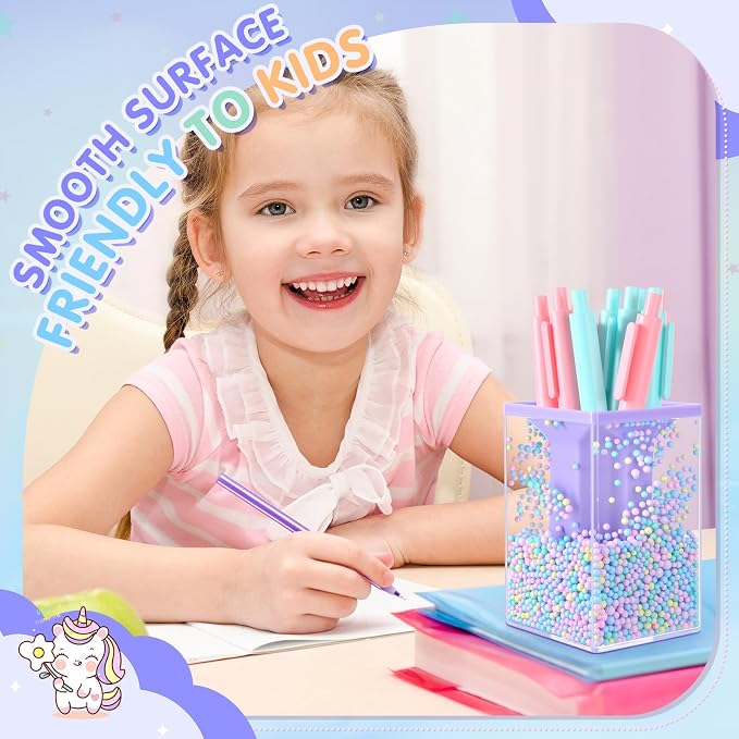Zonon 2 Pieces Bubble Pen Holder for Desk Cute Makeup Brush Organizer & Pencil Holder with a Playful Sphere Design, Kawaii Desktop Accessories for Women, Office & School(Blue and Purple)