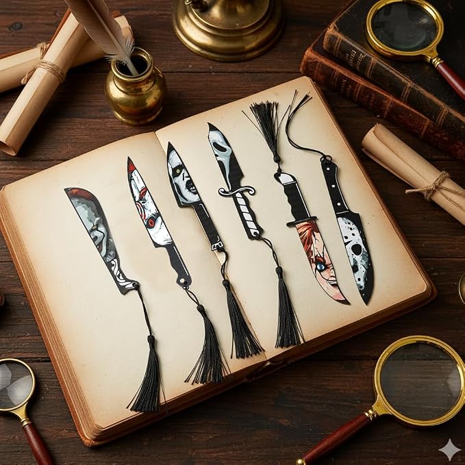 Horror Movie Knife Bookmark Set, Ghostface Gothic Dagger Bookmarks for Men & Women, Bookmarker Reading Gifts for Horror Book Lovers(6pc Knife)