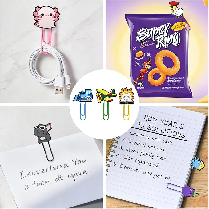 Cute Paper Clips, 100Pcs Random Paper Clips Bulk Colorful Fancy Metal Paperclips Funny Desk Decoration Bookmarks Clamp Cool Book Binder Clip Planner Clip for Paperwork Office Supplies Book Club Gifts