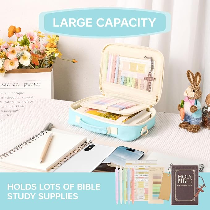 Bible Cover Case for Women Bible Study Supplies Bible Journaling Kit Large Preppy Chenille Letter Bible Tote Bag Carrying Case Christian Gifts for Girls (Blue, Large)