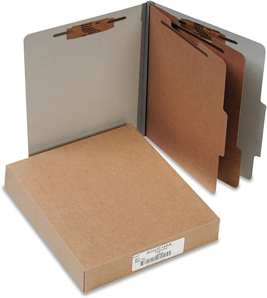 ACCO 15056 ACCO Pressboard 25-Point Classification Folders, Ltr, 6-Section, Mist GY, 10/Box