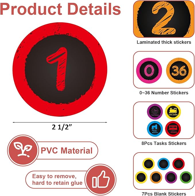 COCHIE Colorful Line Up Spots for Classroom Floor Decorations, 52PCS 4" Number Stickers for Teachers, Vinyl Floor Dots Decals, Back to School Supplies for Preschool, Kindergarten, Elementary (Black A)