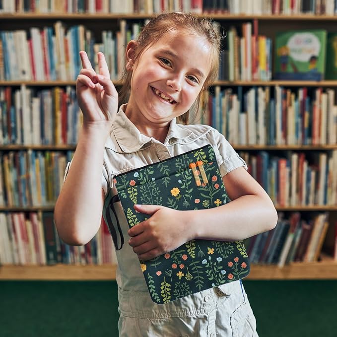 Wildflower Pattern Book Sleeve for Book Lovers Women Grandma Daughter Readers Librarian with Zipper & Handle, BookCover Case Book Club Gifts Book Accessories