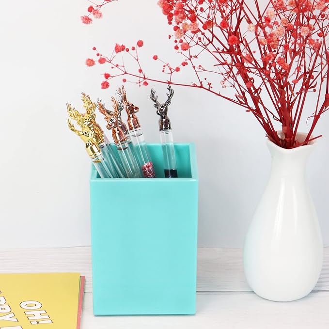 Koqye Pen Holder Teal Pencil Holder Cup Desk Organizer Decorative Acrylic Makeup Brush Holder Pen Cup for Home Office N School (Teal)