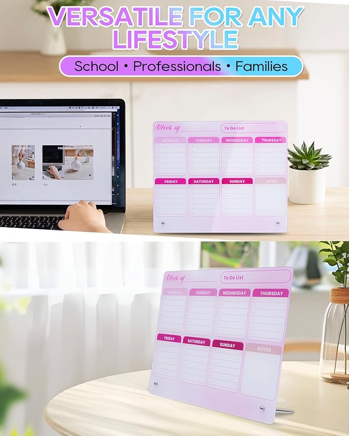 UCEC Dry Erase Calendar for Desk, 12" x 10" Weekly Planning Reminder Board, Dry Erase to Do List Calendar for Office with Stand and Pen Clip for Home Office & School Organization