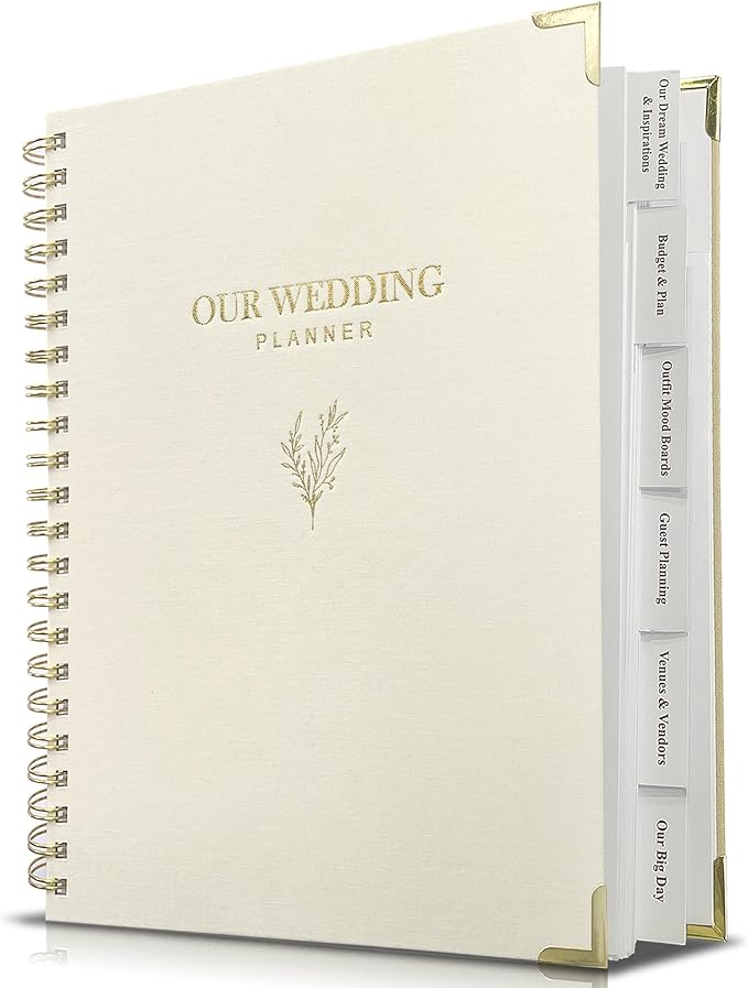 Wedding Planner Book and Organizer for Bride, Elegant Linen Cover Wedding Planning Binder with Checklists, Pockets & Calendars,Perfect Engagement Gifts for Couples