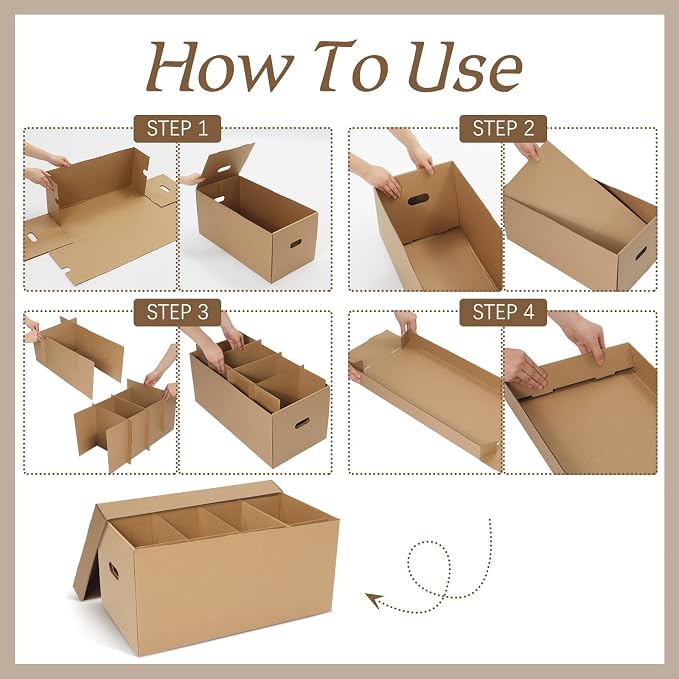 Fuyoooo 2 Pack Large Dish Packing Boxes for Moving with Divider 24 x 12 x 11 Inch Kitchen Moving Boxes with Reinforced Handle Lid Packing Supplies for Dishes and Glassware