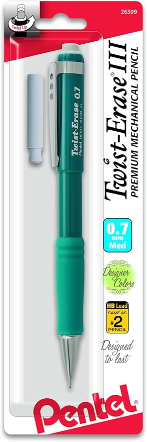 Pentel Twist-Erase Express Automatic Pencil, 0.7mm, Medium Line, Assorted Fashion Colors (QE517FEBPM)