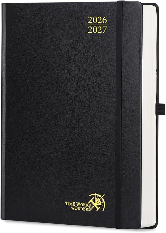 POPRUN 2026-2027 Daily Planner One Page Per Day Even Weekends (A4 Large Size - 8.5" x 12") - Academic Calendar Book(July 2026 - June 2027), 2026 Day Appointment Book, Hardcover - Black