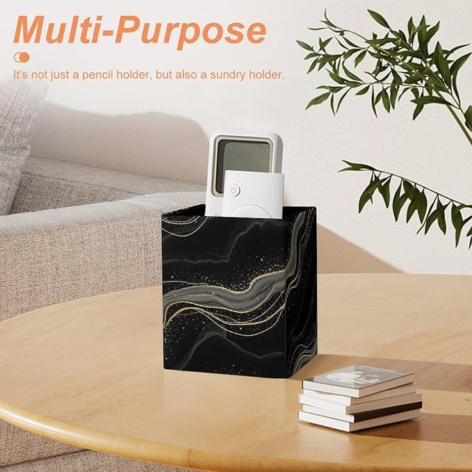 Fashion Pencil Pen Holder Cup, Waterproof Office Supplies, Waterproof Multifunctional Office Supplies Black Marble Gold Line