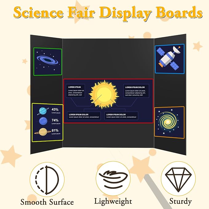 AKONEGE 4PCS Medium Trifold Poster Board 26" x 16" Black Tri Fold Presentation Boards, Corrugated Cardboard Picture/Project Display Boards for Event, Exhibition, Business, School Project, Science Fair