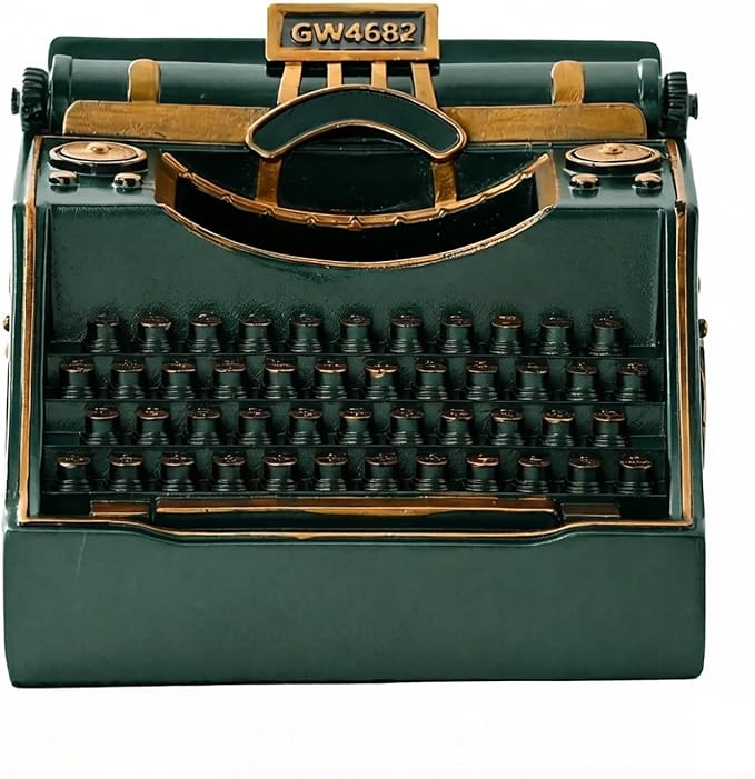 Retro Typewriter Pen Holder Decorative Resin Vintage Pencil Holders Desk Organizer for Writer's Desk (Green)