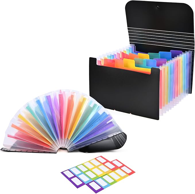 2Pcs Receipt Coupon Holder Organizer, 13 Pockets Small Accordian File Organizer, Expanding File Folder with Colorful Tabs, A6 Size for Cards, Check, Tickets, Monthly Bills Storage (Black)