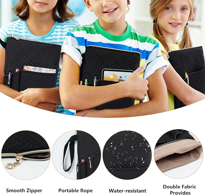 APLUFINE Book Sleeve with Zipper, 11"X9" Padded Book Protector, Washable Quilted Book Covers for Paperbacks, Book Pouch with Pockets for Book Lover Gifts