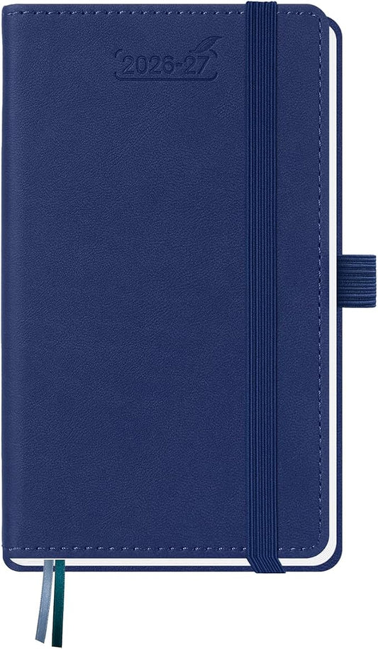 BEZEND Pocket Planner 2026-2027 Weekly and Monthly (3.5" x 6") 18 Months Small Academic Calendar (Jul 26-Dec 27) Ideal for Students, Work & Home, Storage Pocket, PU Leather Hardcover -Blueberry