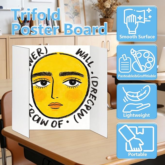 KISOY 4 PCS 26" x 17" Trifold Poster Board,White Display Board for School Projects and Presentations (4, 26 x 17 Inches)