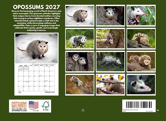 Opossum Calendar 2027 Monthly Wall Calender 12 Month