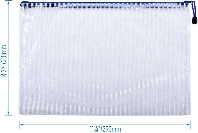 3 Pcs 11.42" x 8.27" B5 Sizes Mesh Zipper Pouch Bags, Mesh Bags with Zipper，Waterproof Clear document pouch for Organization Puzzles Travel, Office, Classroom Organization, B5 White
