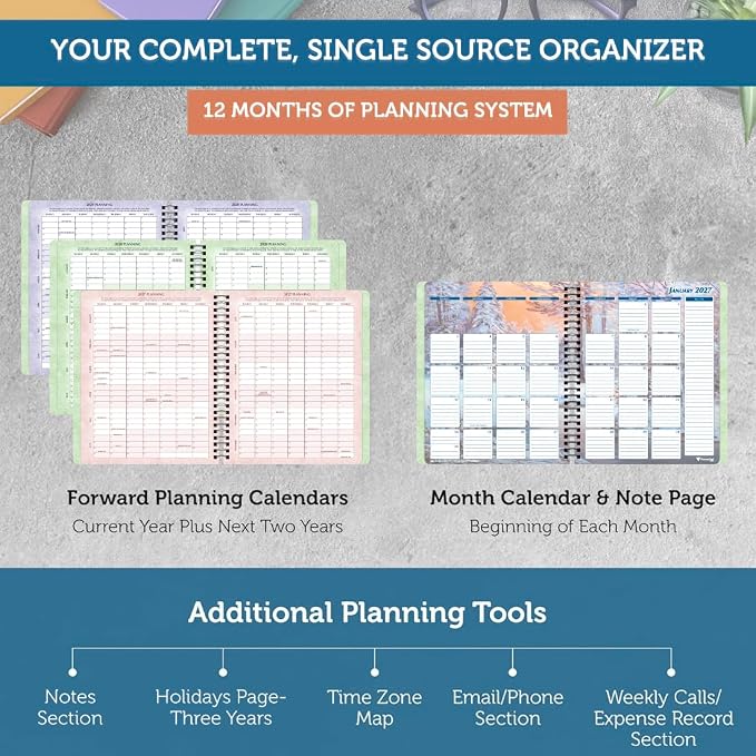 Planner Pad Spiral Bound January-December 2027/ Calender Year 6 3/4" x 8 1/2" Medium 3-Tier Funnel Down 12 Month Organizer, Seasonal Color Ink