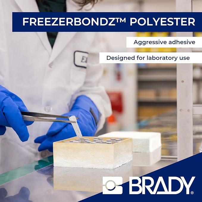Brady Authentic (M5-118-492) FreezerBondz™ Ultra-Thin Cryogenic Polyester LBL .375 x 1 x .375Dia Black on White, 240 Labels. for use with The BMP51 and M511 Label Printers