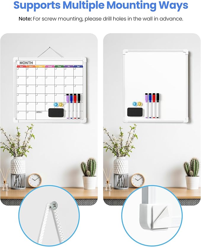 VITEVER Calendar Whiteboard for Wall, Double-Sided Dry Erase Board, Hanging Monthly Planning Board, Small White Board for Memo, to Do List, Home, Kitchen, Office Accessories