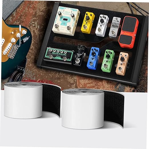 HANABASS 2-Piece Hook and Loop Pedal Mounting Tape for Electric Guitar Pedals Sturdy Nylon Adhesive Strips for Pedalboard Setup 2M Length