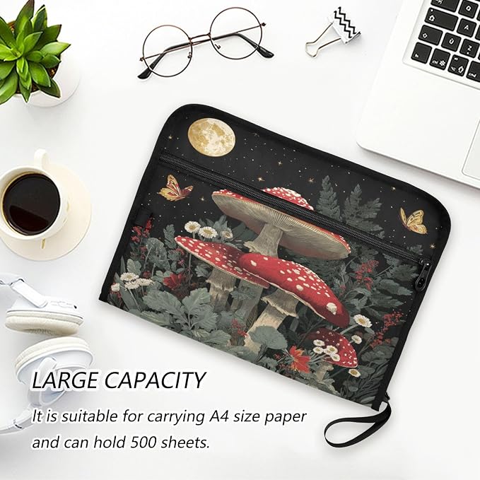 Red Mushrooms Vintage Accordion File Organizer Expanding Document Folder with 13 Pockets Portable File Folder for A4 Letter Size