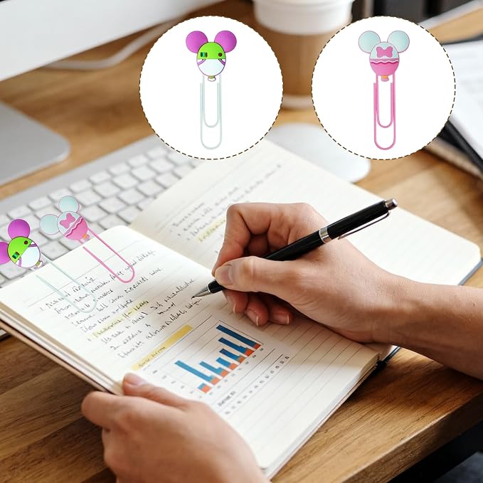 10 pcs Cute Paper Clips Colorful Office Supplies Gifts for Teacher & Students Bookmark Clamp Desk Accessories Stationery for School Book File Page Marker Clip for Women Kids Adult Children