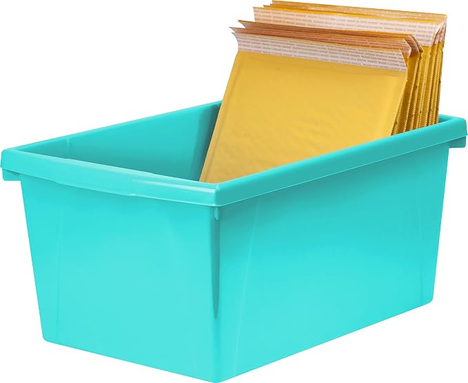 Storex 5.5 Gallon Storage Bin – Plastic Classroom Organizer for Books and Supplies, Teal, 1-Pack (61478C06C)