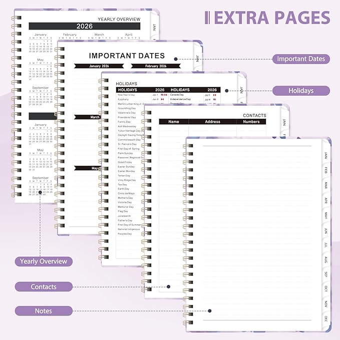 2026 Planner, Weekly and Monthly Calendar Planner, Academic Daily Agenda (Jan 2026 - Dec 2026), Hardcover Planning Notebook for Office Accessories and School Supplies, Purple Butterflies