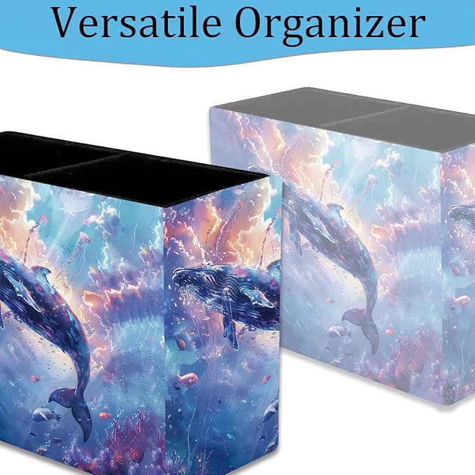 Pen Holder, Pencil Case, Makeup Brush Storage Box, Tableware Storage Box, Suitable for Office Or Home Item Organizing Stand - Sky Blue Whale