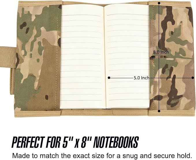 KOSIBATE Military Notebook Cover, Tactical Leader Book Cover with Pen Holder, 8"x5"(Camogreen)
