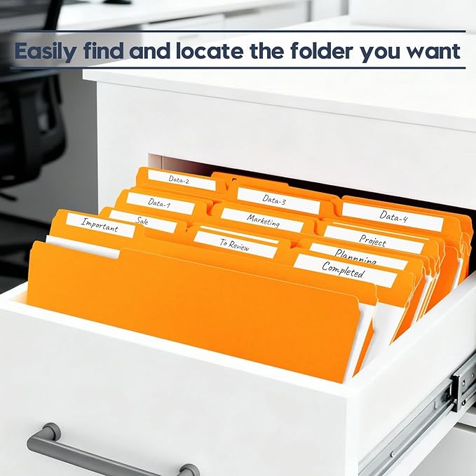 File Folders,Colored File Folders Letter Size,8.5" x 11",150 Pack 1/3 Cut Tab Bulk Folders,Durable Paper Folders with Blank Labels for Office Business School Home Use,Pumpkin Orange