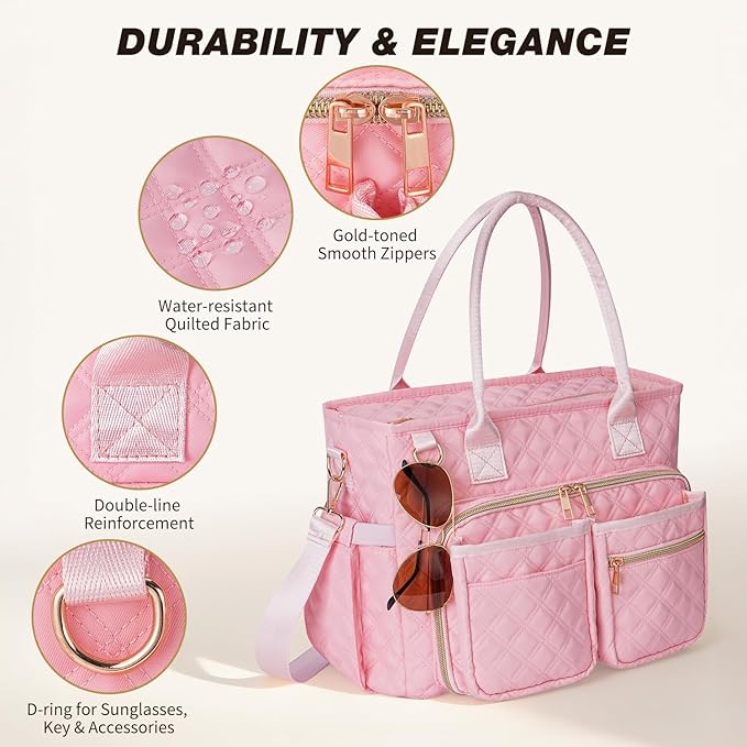KOPKOFT Large Bible Cover Case for Women, Quilted Church Tote Bag with Shoulder Strap, Bible Study Supplies Journaling Kit Bible Accessories, Christmas Christian Gift for Women (Pink)