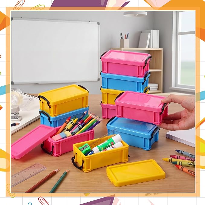 Briwooody 30 Pcs Color Plastic Crayon Box with Lid Color Clear Crayon Organizer Stackable Storage Container Bulk Pastel Holder Case for Office School Classroom Supplies Pen Pencil Art(3 Colors)